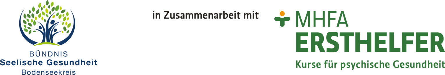 Logos des Bündnisses Seelische Gesundheit und der MHFA-Ersthelfer-Kurse.